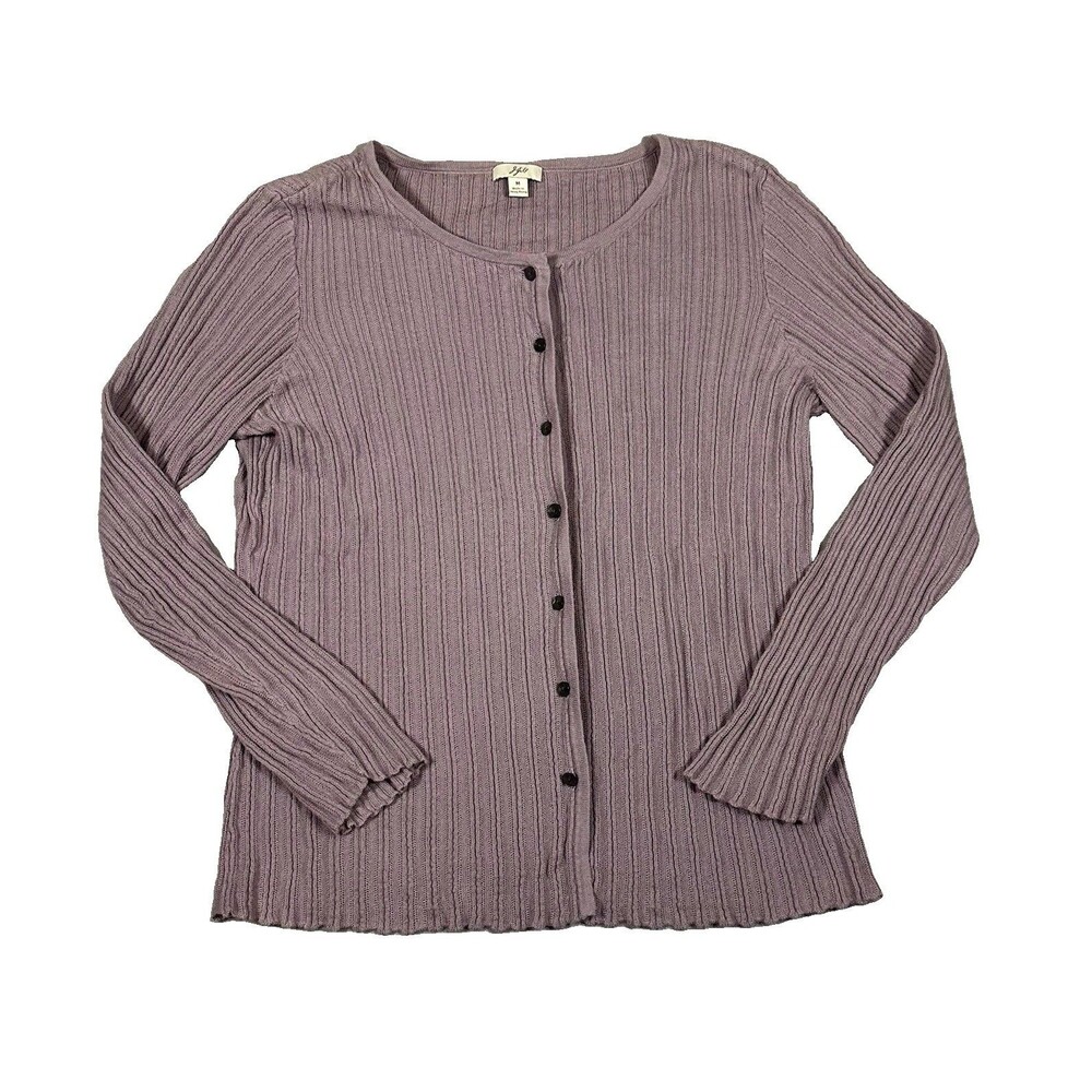 Y2K J Jill Cardigan Sweater Womens Medium Purple Lavender Ribbed Knit Cotton